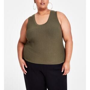 Nina Parker Women's Trendy Ribbed Sweater Tank Top Olive Plus Size 4X